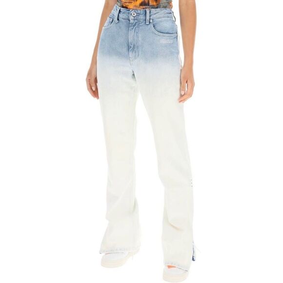 Off-White Degrade Split Hem Straight Leg Jeans in Blue White - Picture 1 of 10